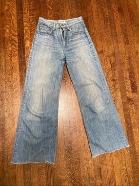 BLACK BY MOUSSY High Rise Wide Leg Raw Hem Blue Denim Jeans 26/27 raw hem